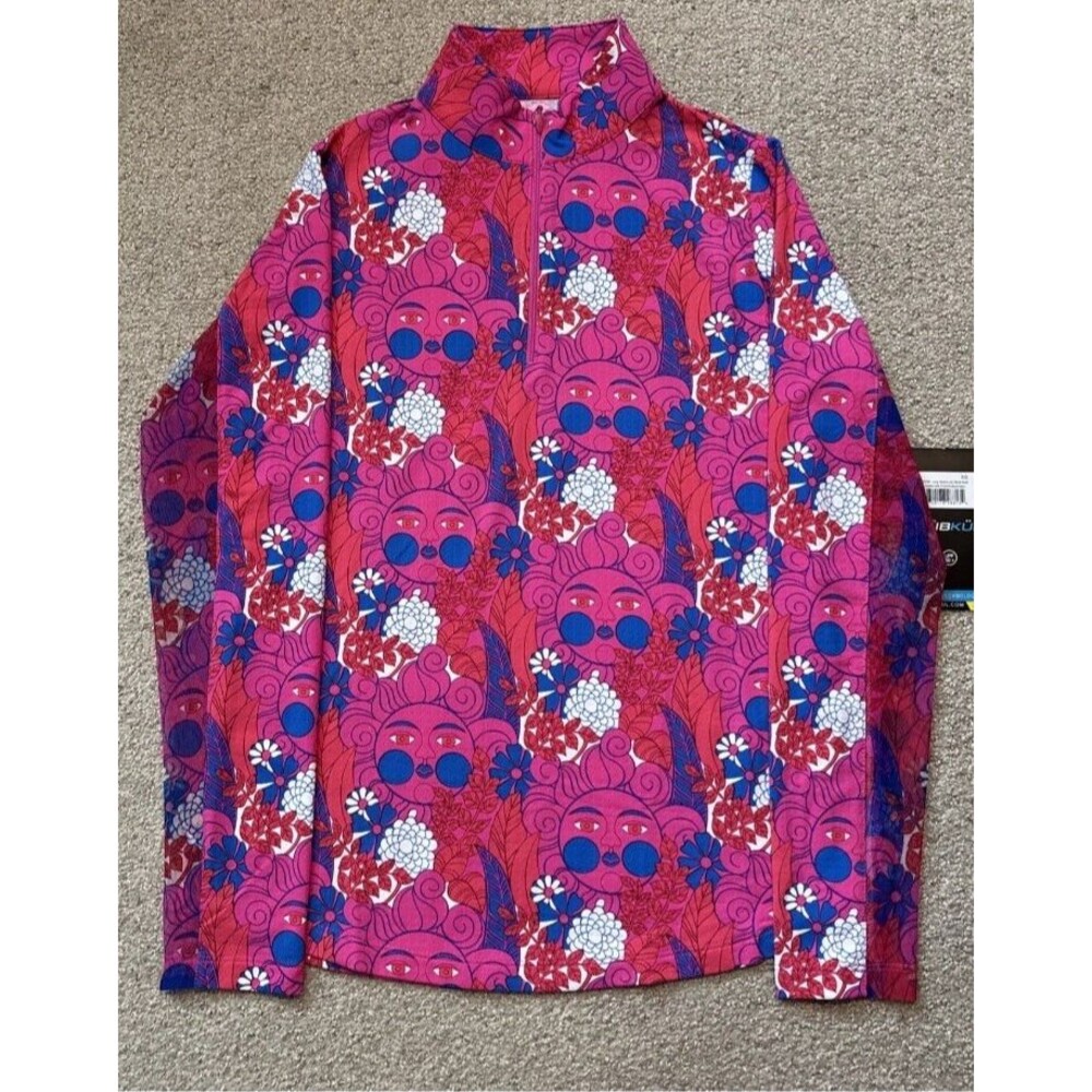 Ibkul Women’s XXL Long Sleeve 1/4 Zip Top Pink Sun Mesh Colorful NWT Golf Tennis